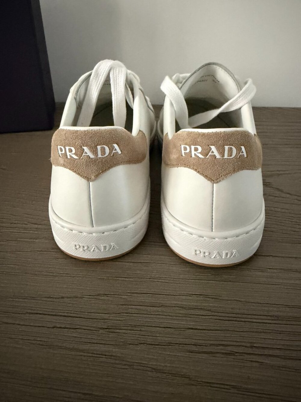 PRADA Calzature Donna Women's White/Tan Sneakers - Size 9 (39) - NEW! - Picture 7 of 14